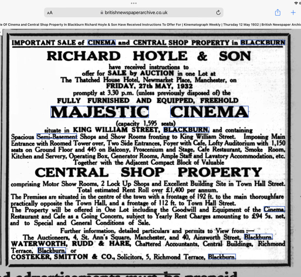 Sale of the Majestic Cinema