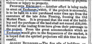 Article about the proposed Exchange, Blackburn Standard 31st May 1851. Another effot is to be made to build an Exchange.